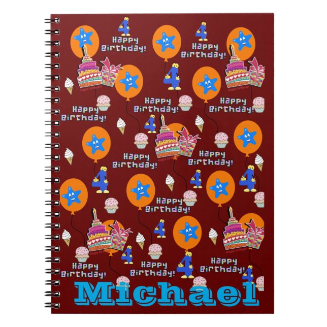 Notebook, #4 Happy 4th Birthday Notes Dark Red Notizblock (Vorderseite)