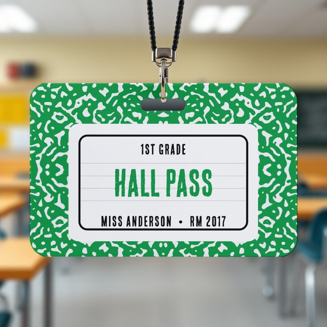 Notebook-Klassendurchgang Grün Ausweis (Composition Notebook Classroom Hall Pass Green Badge
)