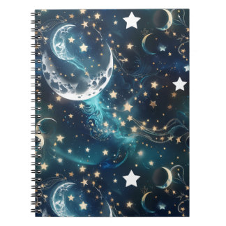 Notebook – Luxury Icy Blue Celestial Moon Phases Notizblock