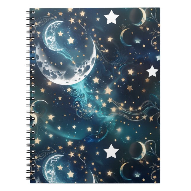 Notebook – Luxury Icy Blue Celestial Moon Phases Notizblock (Vorderseite)