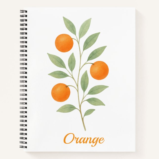 Notebook mit Aquarellorange-Zweig mit Blätter Notizbuch (Vorderseite)