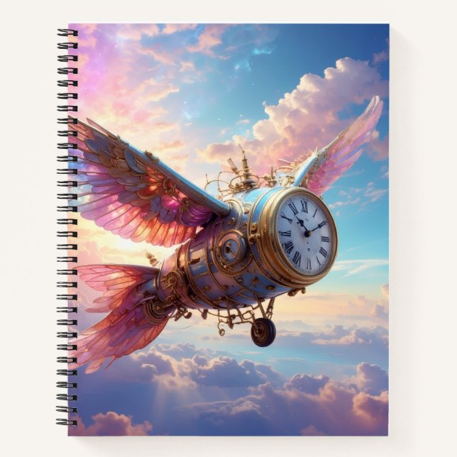 Notebook mit fantastischem Flügel- und Uhrendesign Notizbuch (Vorderseite)