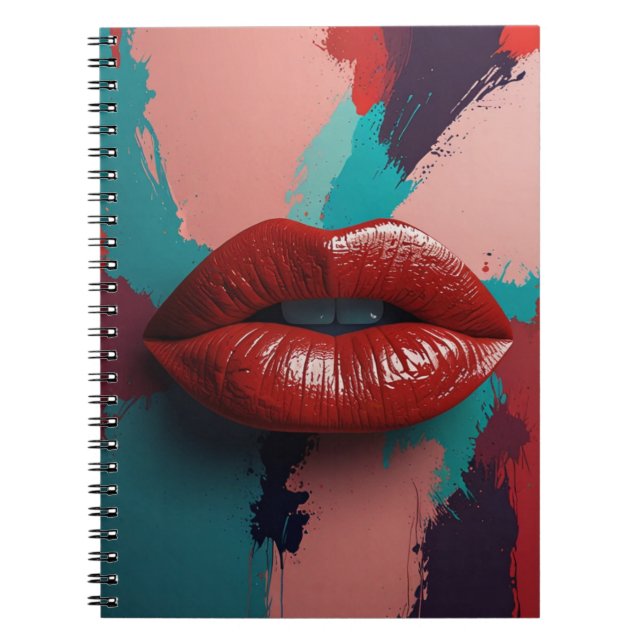 Notebook mit fett roten Lippen und Farben Notizblock (Vorderseite)
