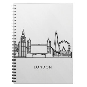 Notebook mit London Sehenswürdigkeiten Line Art Notizblock