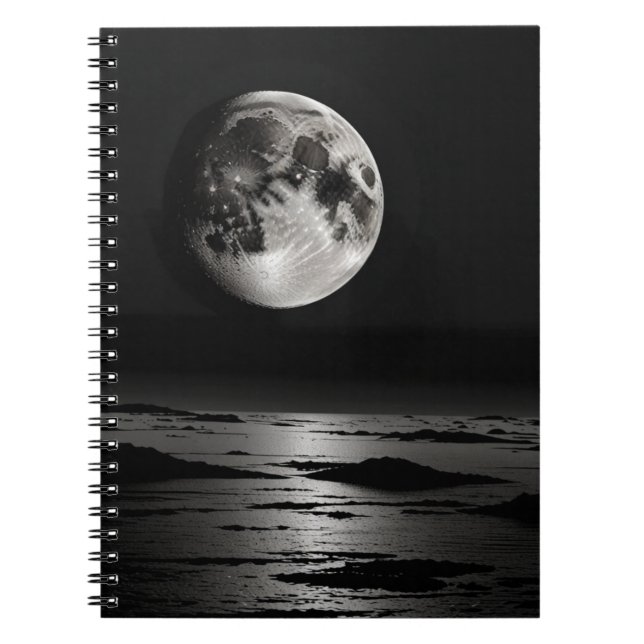 Notebook mit Lunar Reflection Design - B & W Notizblock (Vorderseite)
