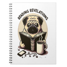 Notebook mit Mops, Kaffee und Buch