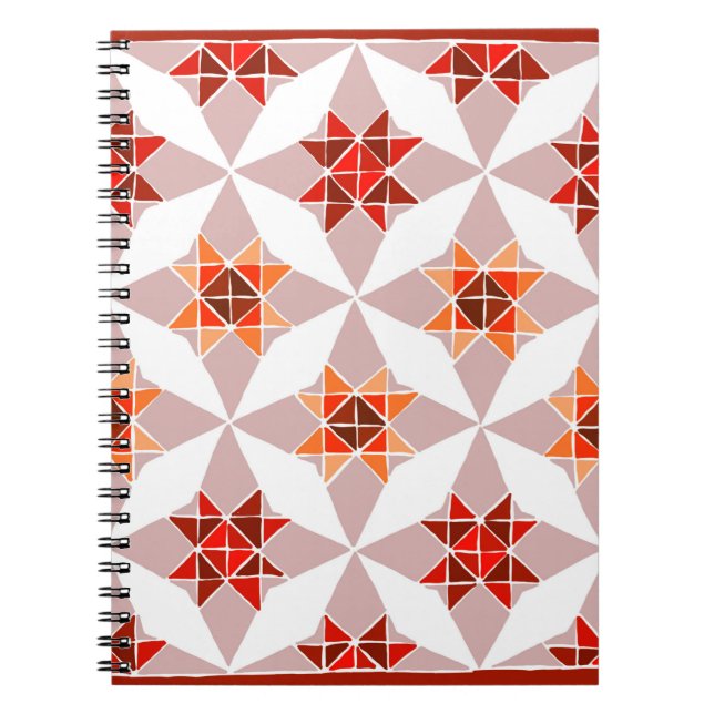 Notebook mit rotem und orangefarbenem Quiltmuster Notizblock (Vorderseite)