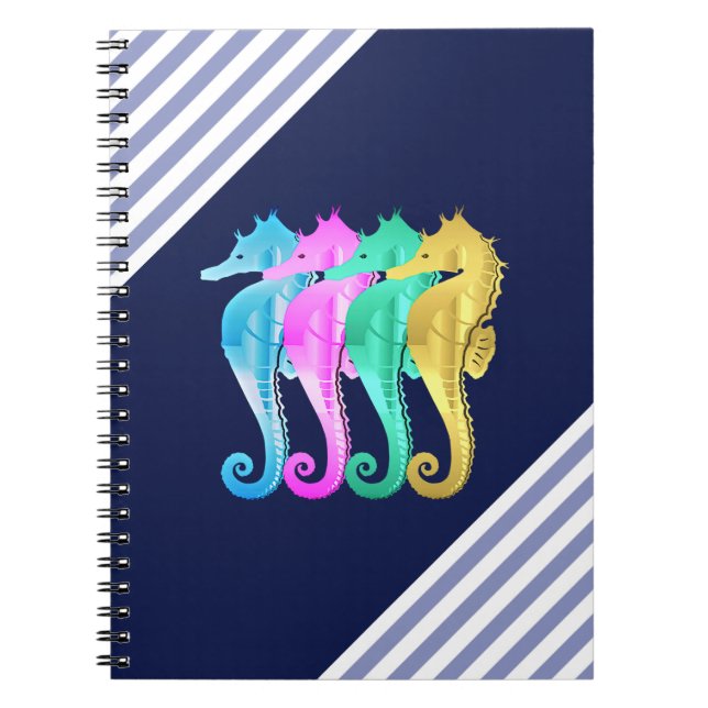 Notebook mit Seepferden aus Aqua/Rosa/Blau/Gold Notizblock (Vorderseite)
