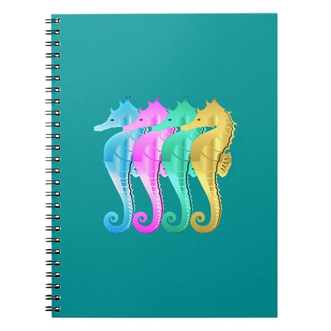Notebook mit Seepferden aus Aqua/Rosa/Blau/Gold Notizblock (Vorderseite)