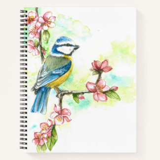 Notebook mit Watercolor Blue Tit Notizbuch