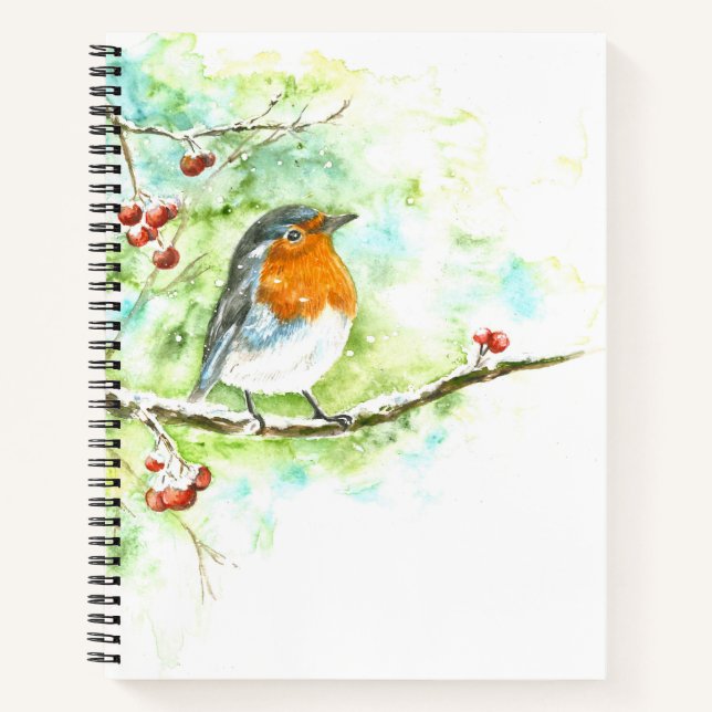 Notebook mit Watercolor Robin Notizbuch (Vorderseite)