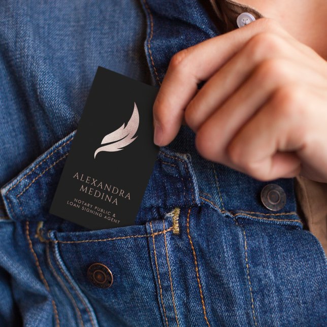 Notebook-Notar Chic Rose Gold Feather Quill-Logo Visitenkarte (Von Creator hochgeladen)