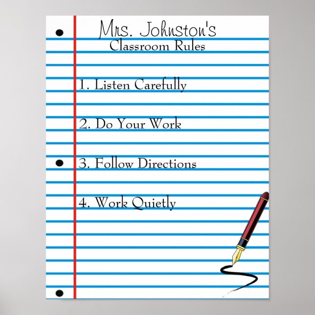 Notebook Paper School Klassenzimmer Regeln Poster (Vorne)