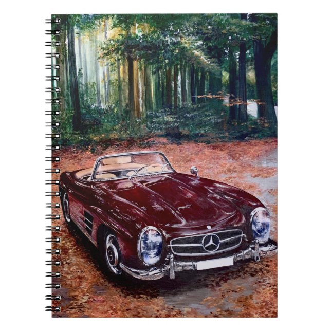 Notebook Retro Vintag Burgundy Car Malerei Notizblock (Vorderseite)