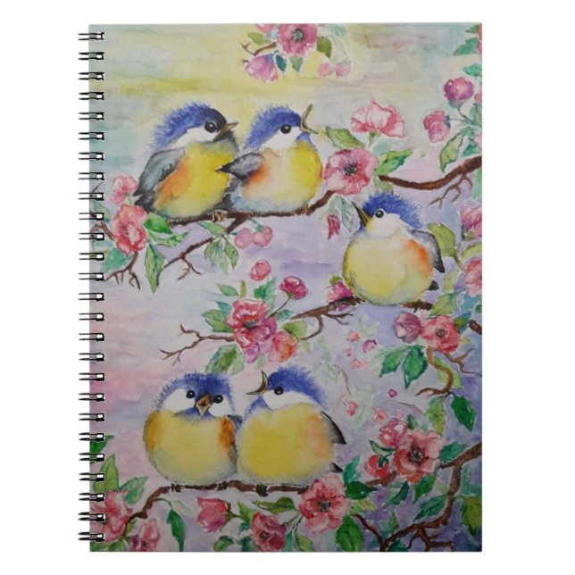 Notebook with Cute Sparrows - Painting Notizblock (Vorderseite)