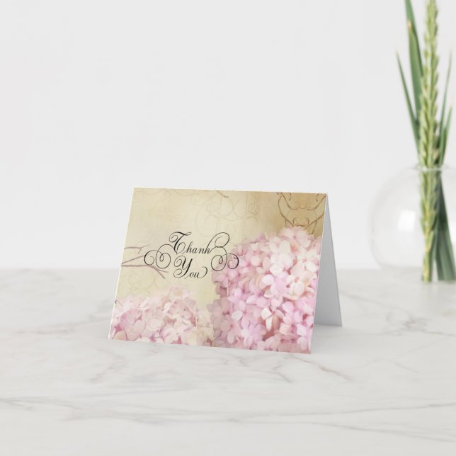 Notecard Dankeschön Noten Blush Pink Hydrangea Art Dankeskarte (Vorderseite)