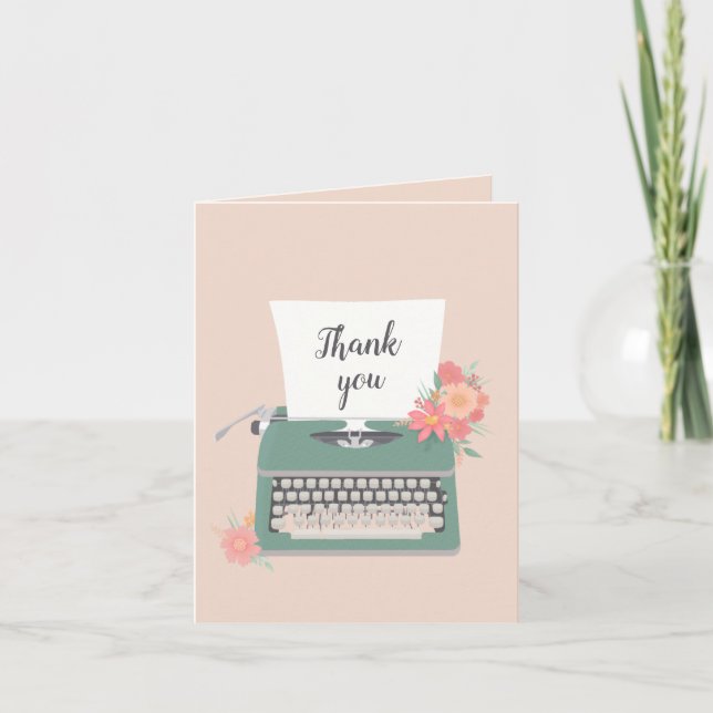 Notecard für hübsche Schreibmaschinen und Blume Dankeskarte (Vorderseite)