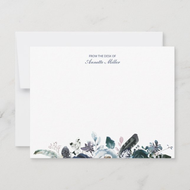 Notecard Navy Boho Floral Personalisiert Stationer Mitteilungskarte (Vorderseite)