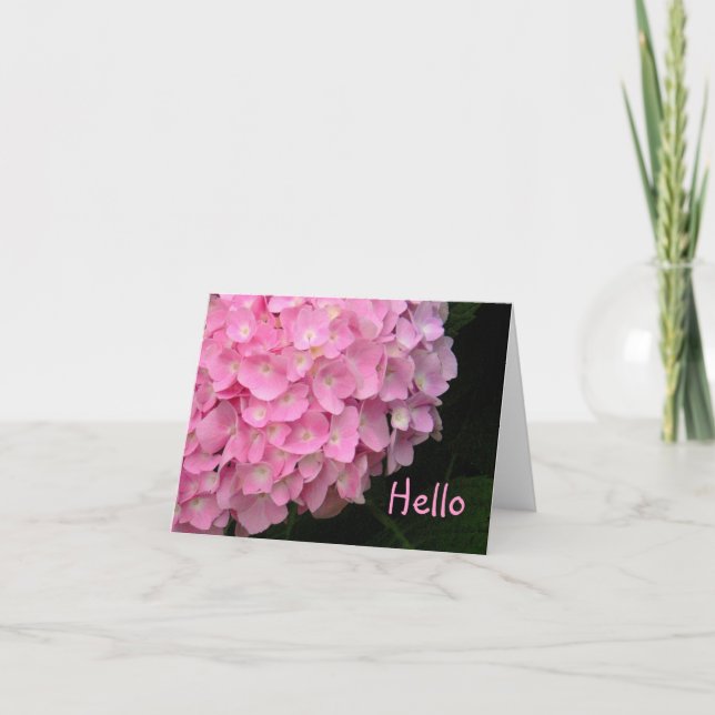 notecard, "Pink Hydrangea/Hello" Karte (Vorderseite)