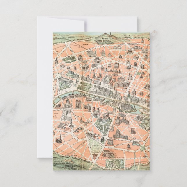 Notecards der Vintagen Karte von Paris (Vorderseite)