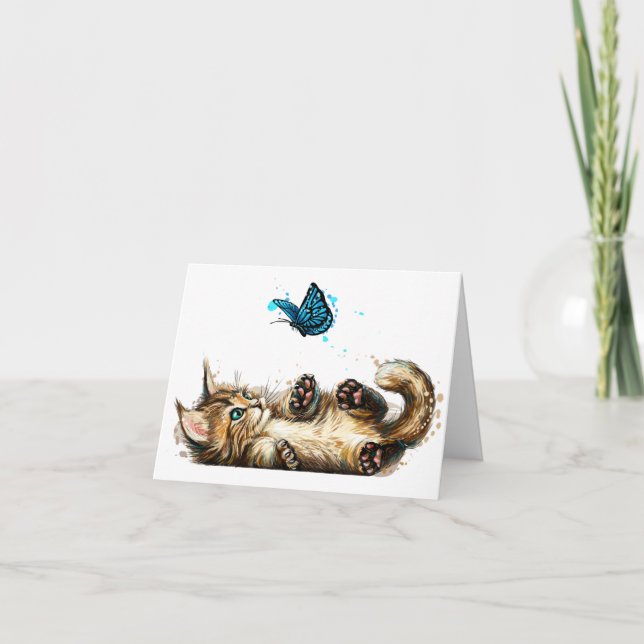 Notecards für wertvolle Kätzchen und Schmetterling Dankeskarte (Vorderseite)