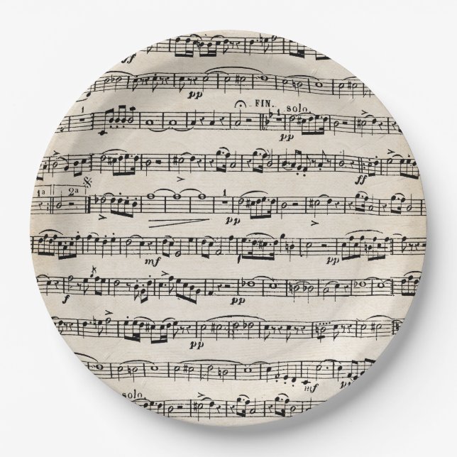 Noten auf altem Papier Pappteller (Vorderseite)