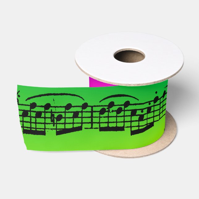 Noten auf Regenbogen Satinband (Spule)