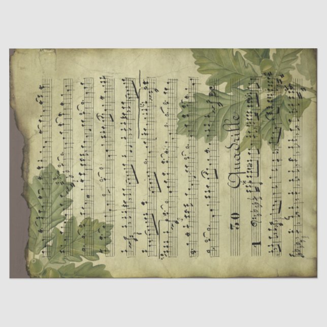 Noten und Blätter auf "Not Decoupage" Seidenpapier (Vorderseite)