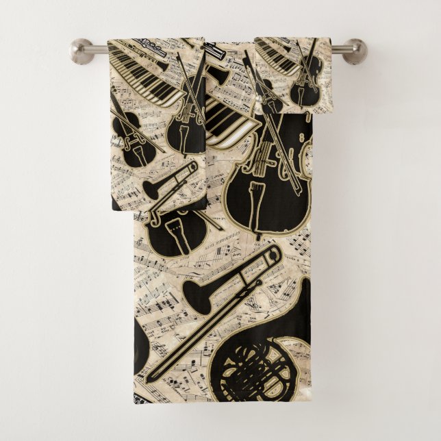 Noten und Instrumente Black/Gold ID481 Badhandtuch Set (Insitu)