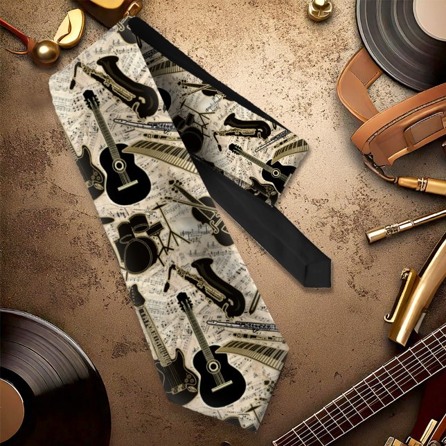 Noten und Instrumente Black/Gold ID481 Krawatte (Von Creator hochgeladen)