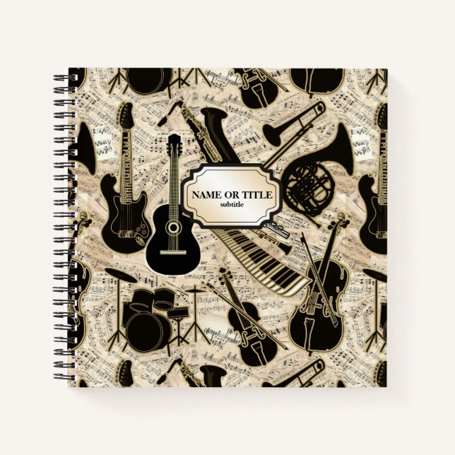 Noten und Instrumente Black/Gold ID481 Notizbuch (Vorderseite)