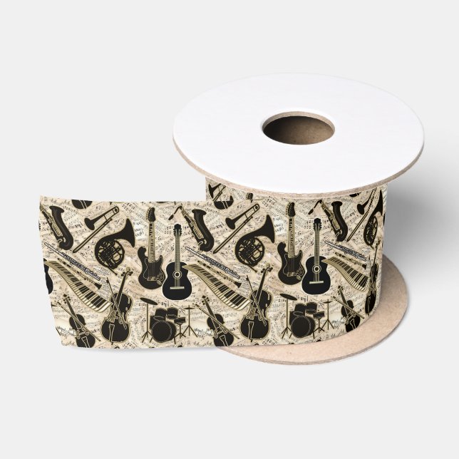 Noten und Instrumente Black/Gold ID481 Satinband (Spule)