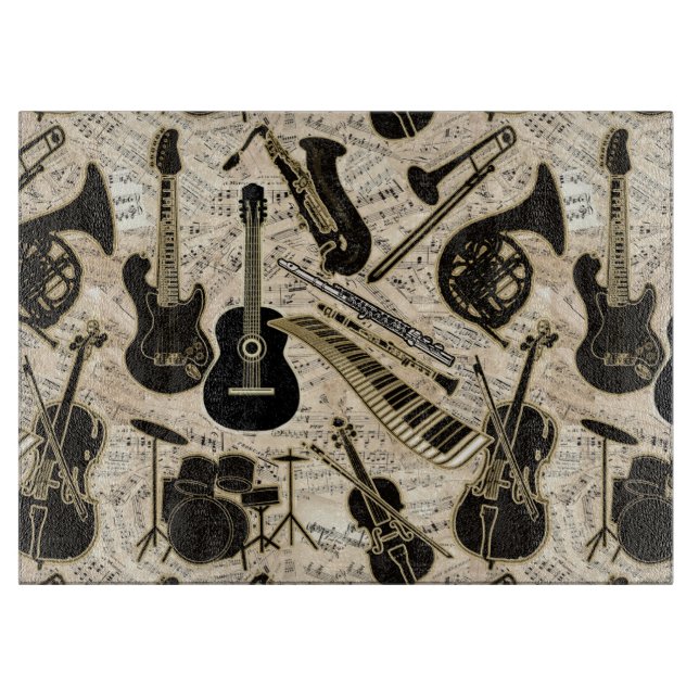 Noten und Instrumente Black/Gold ID481 Schneidebrett (Vorderseite)