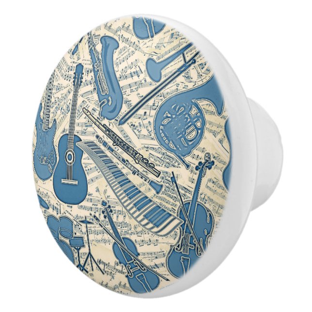Noten und Instrumente Blue/Ivory ID481 Keramikknauf (Rechts)