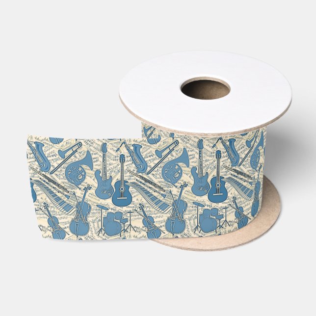 Noten und Instrumente Blue/Ivory ID481 Satinband (Spule)