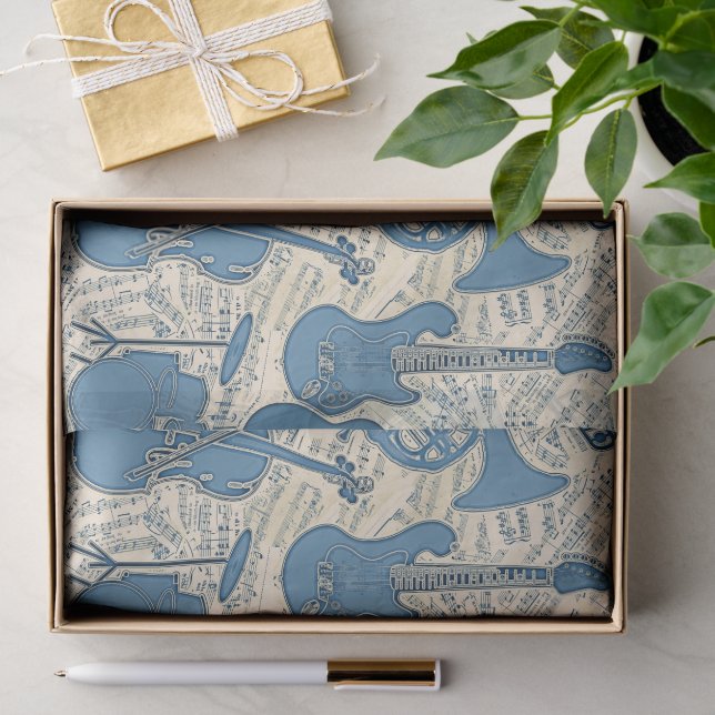 Noten und Instrumente Blue/Ivory ID481 Seidenpapier (Geschenk)