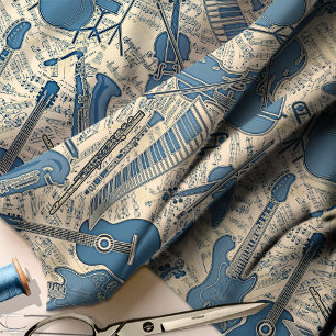 Noten und Instrumente Blue/Ivory ID481 Stoff