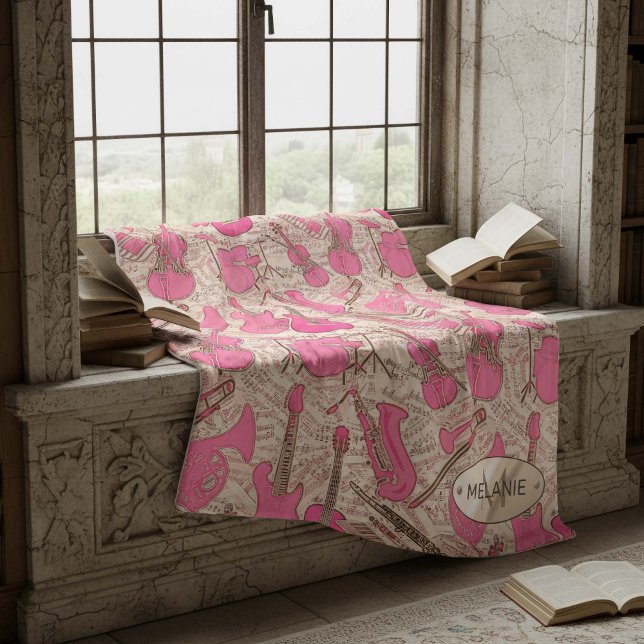 Noten und Instrumente Rosa/Elfenbeinküste ID481 Fleecedecke (Von Creator hochgeladen)