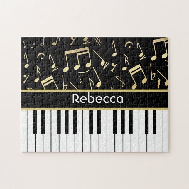 Noten und Klaviertasten Schwarz und Gold (Horizontal)