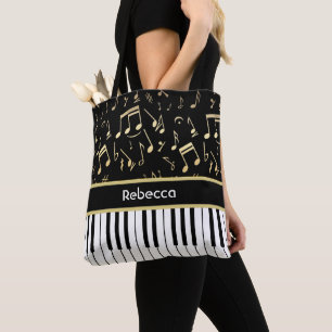 Noten und Klaviertasten Schwarz und Gold Tasche