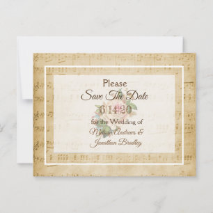 Notenblatt Pink rose Save the Date Postkarte