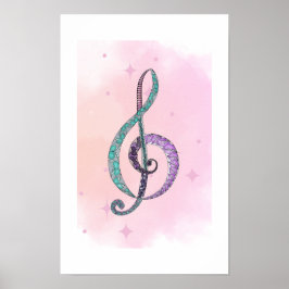 Notenlinien- und Farbposter mit Violinschlüssel Poster