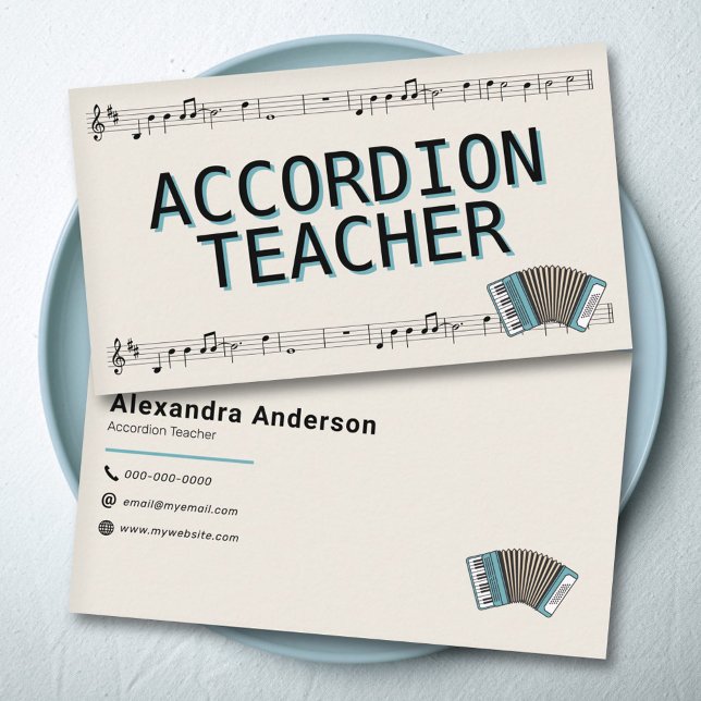 Notenpresse - Lehrer für Akkordeon Visitenkarte (Sheet Music - Accordion Teacher Business Card)