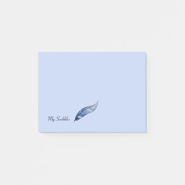 Notepad - Blue Feather Pen Post-it Klebezettel (Vorderseite)