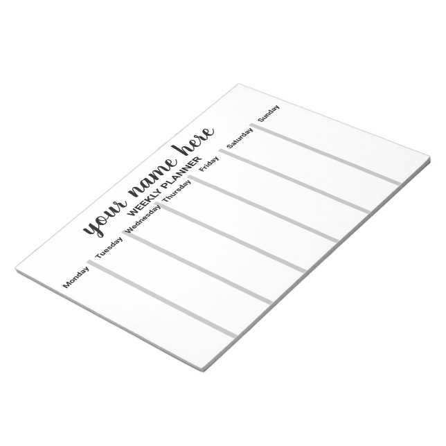 Notepad für personalisierten Wochenplaner Notizblock (angewinkelt)