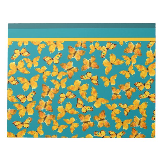 Notepad oder Jotter, Goldene Schmetterlinge auf Aq Notizblock (Vorderseite)