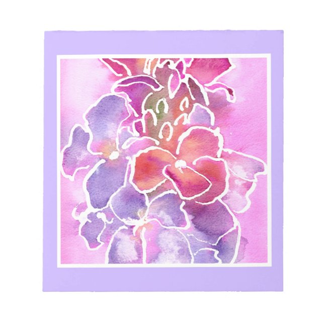 Notepad, Rosa, Mauve, Blaue Blumen Notizblock (Vorderseite)