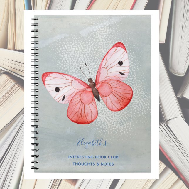 Notes de lecture du club de livre Papillon rose (Book Club - Beautiful pink butterfly is perfect for readers to journal and add notes. Monogrammed. )