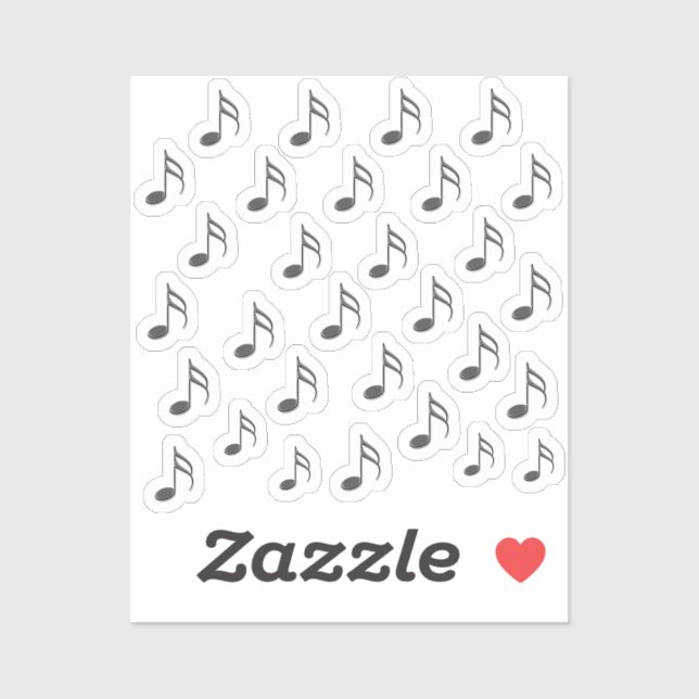 Notes de musique 3D en argent foncé 30 Stickers (Feuille)