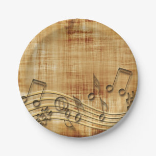 Notes de musique, assiette en papier marron abstra